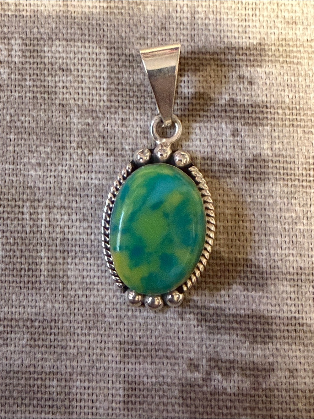 Sterling Silver Green-Blue Oval Stone Pendant